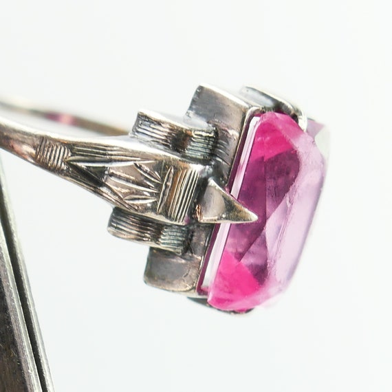 Vintage pink Sterling Silver 925 art deco Ring Si… - image 4