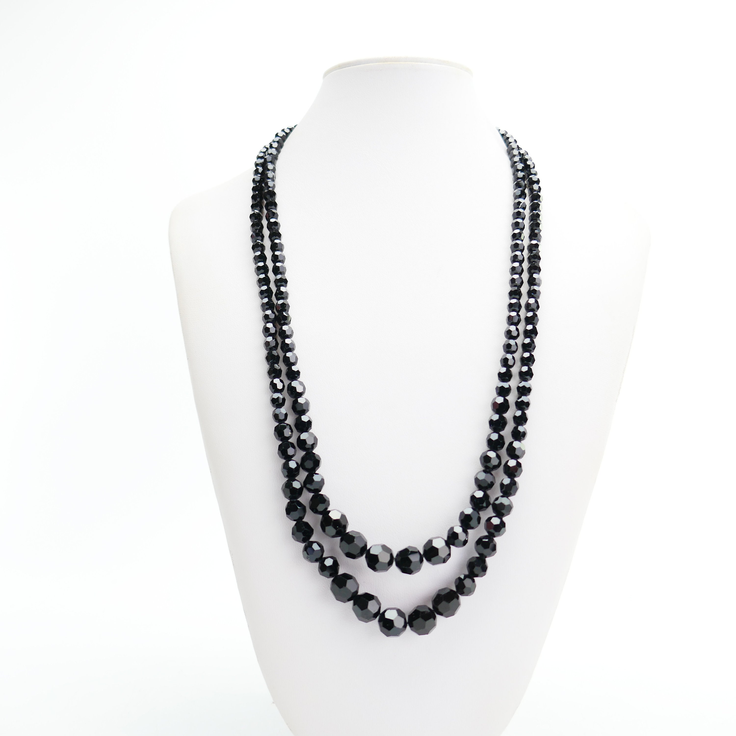 Vintage Sherman Necklace 2 Row Black Swarovski Crystals