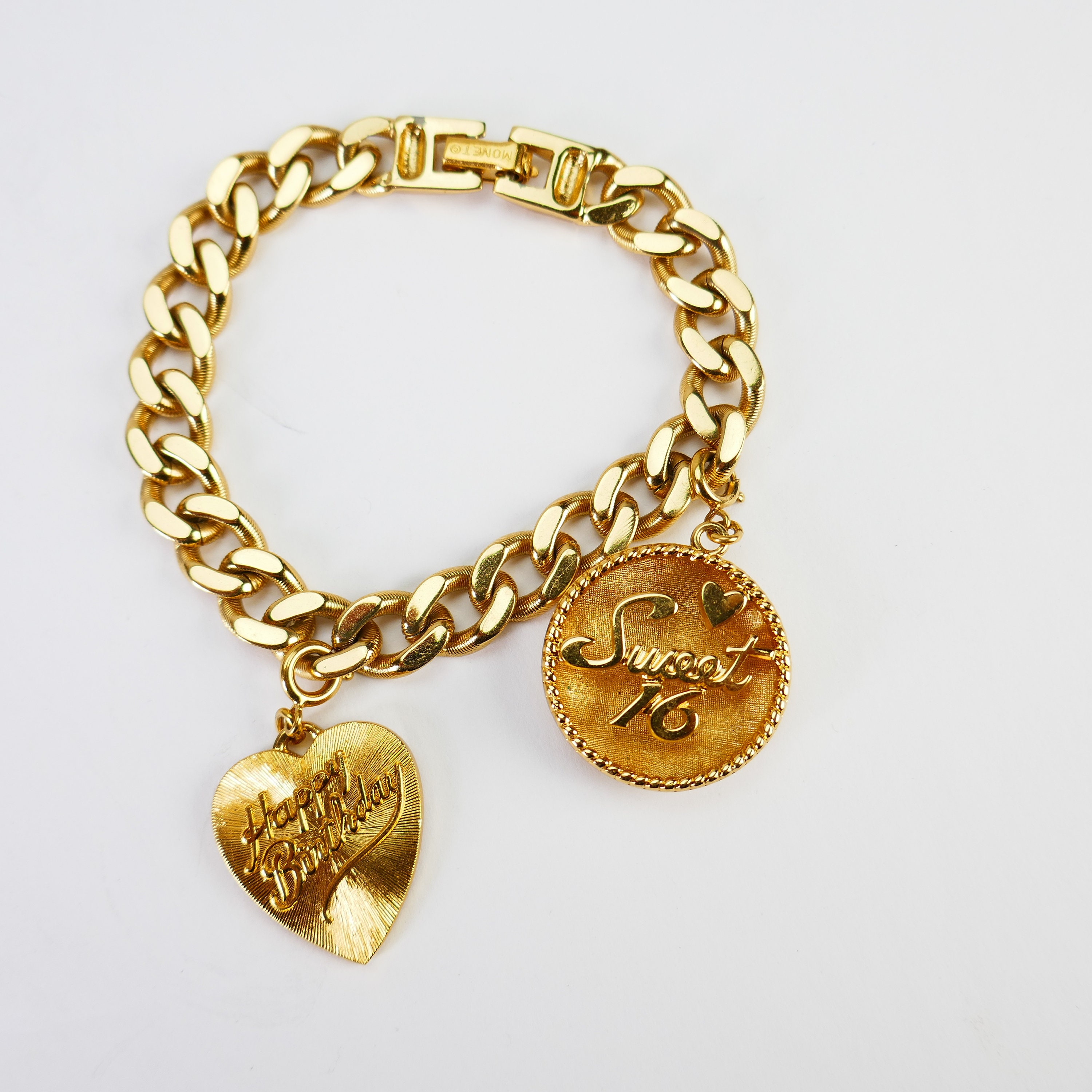 Vintage Signed Monet Chain Bracelet Sweet 16 Charm Happy - Etsy