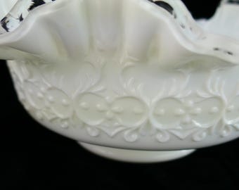 Ciotola in pizzo spagnolo Fenton vintage, ciotola in vetro della depressione, latte