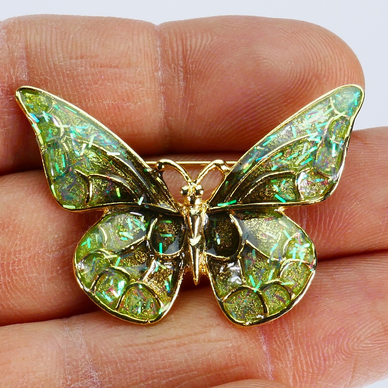 Vintage Unsigned costume jewelry Butterfly Gold Tone Green Etsy