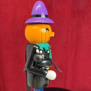 Wooden Pumpkin Black Cat Nutcracker Halloween trick or treat scarecrow cute image 4