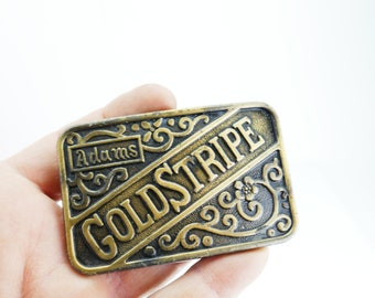 Vintage Adams GOLD STRIPE Canadian Whisky Men's Metal Belt BUCKLE goldstripe