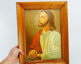 Vintage Framed Number Painting Paint by Number Lovely Jesus