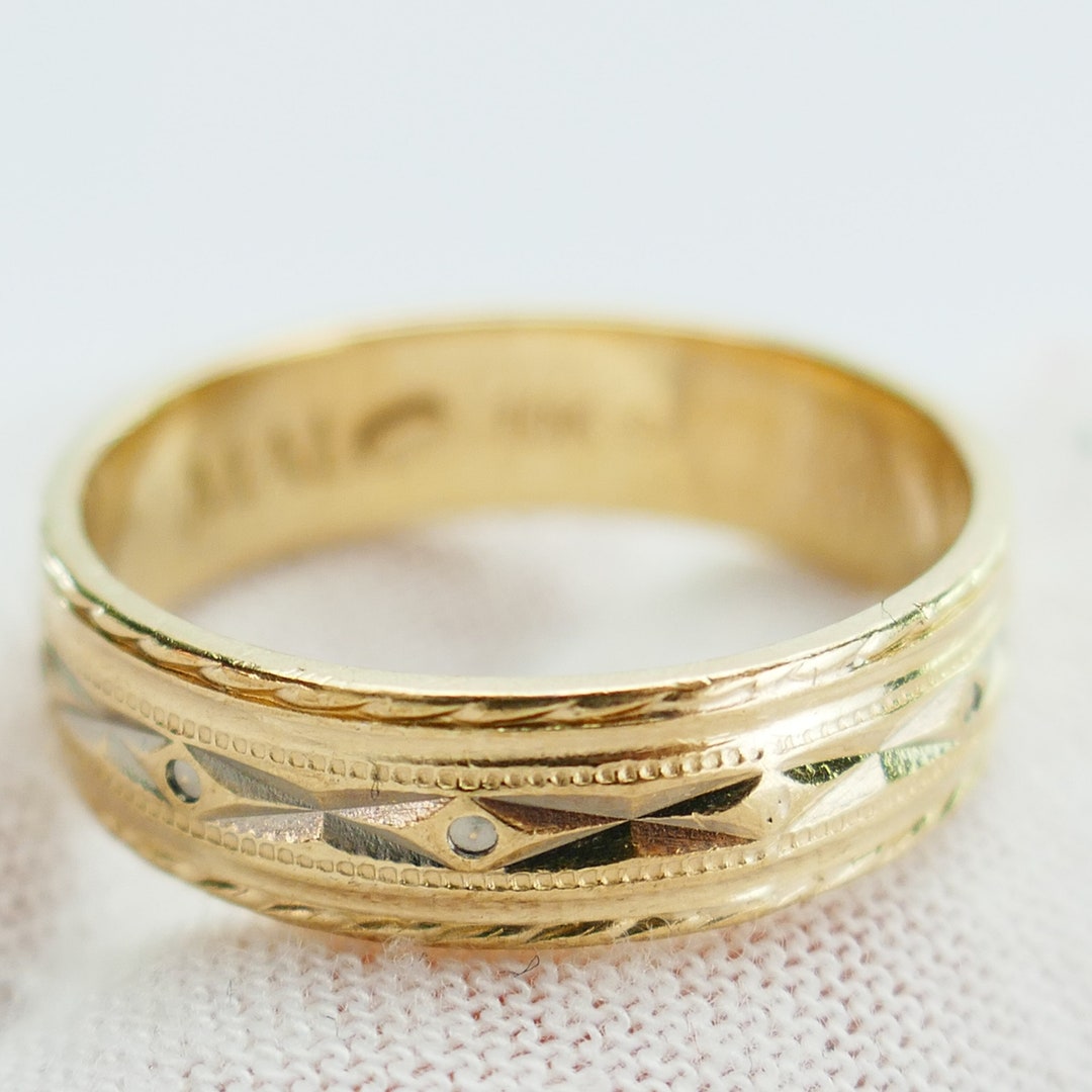 10k Yellow Gold Wave Band Thumb Ring For Men & Women | Size 9.5, High Polish, Handcrafted In USA