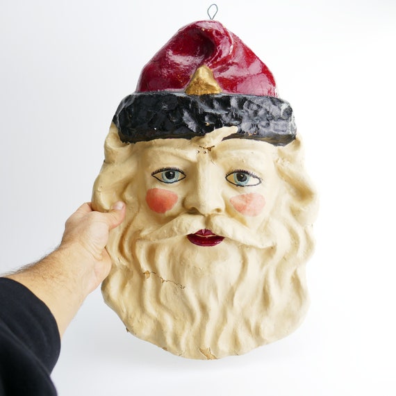 vleet Rafflesia Arnoldi Intrekking Antiek jaren 1900 papier Mache Santa Face muur masker Kerstmis - Etsy België