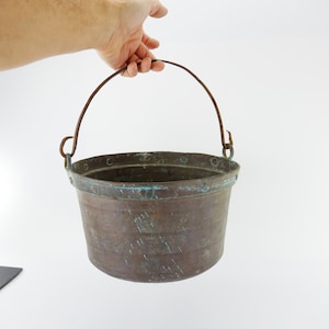 Antique Massive Primitive Riveted 00" Copper Cauldron Kettle