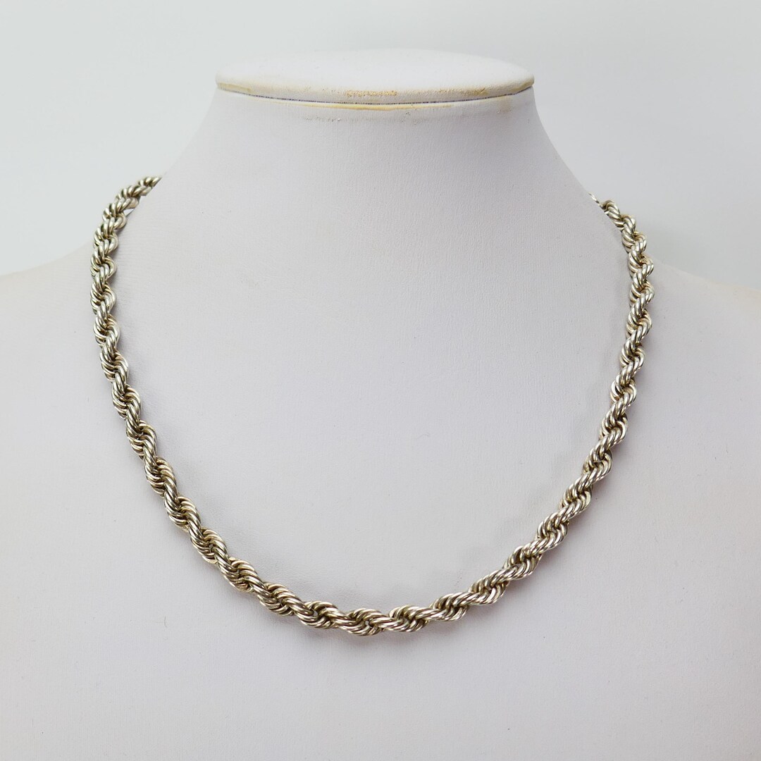 Mexican Rope Chain Vintage Chunky Rope Chain Necklace 925 Silver Sterling 16'' 5mm Mexico ...