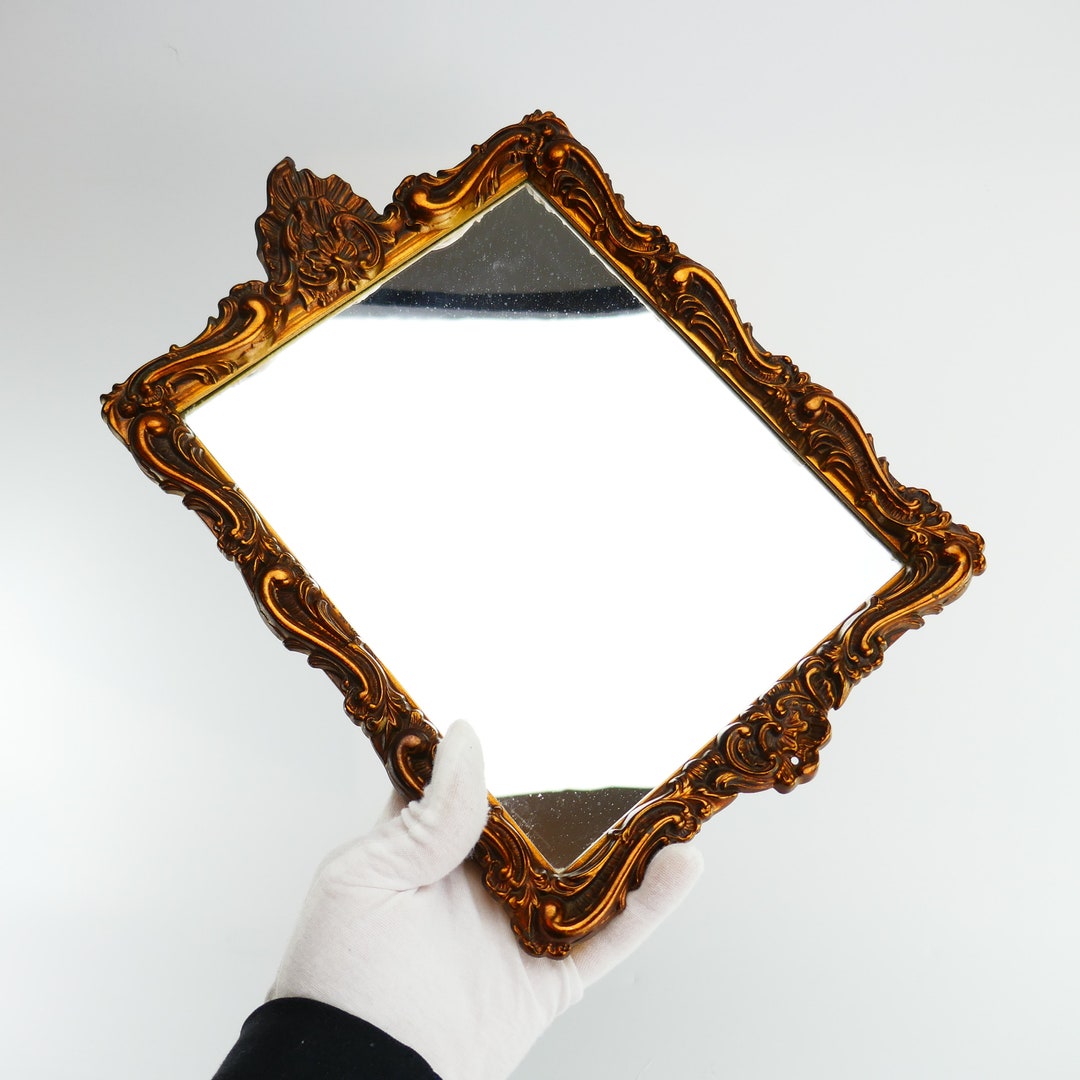 Vintage Plastic Wall Mirror Ornate Gold Display Hollywood Etsy