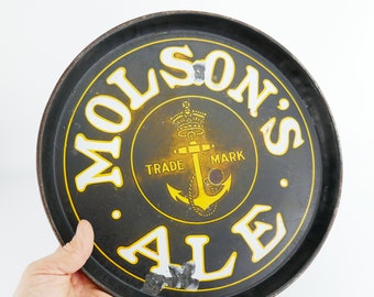 Vintage Antique Molson's Enamel porcelain Tray Beer Canada Quebec Montreal