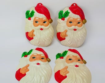 Vintage Santa Claus Head Plastic Holiday Decor Christmas Wall Hanging holly Decoration