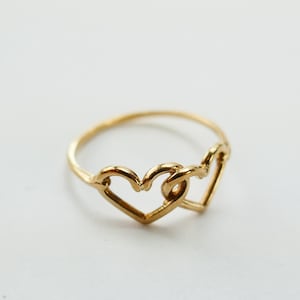 Vintage 10K Yellow Gold Ring double heart Size 4 1/4 US minimalist Fine Jewelry Solid Gold