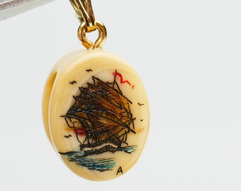 Vintage mini Pendant hand made signed A Charm pulley sailboat