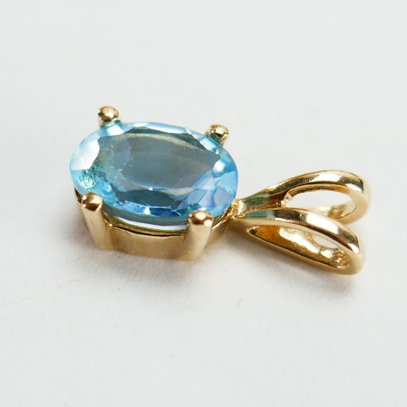 Estate 10K Yellow Gold light blue stone Pendant l… - image 3