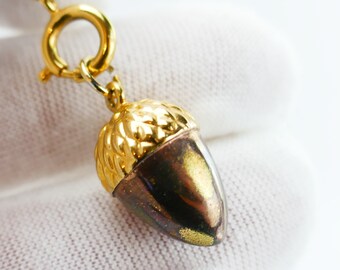 Joan Rivers Enamelled Charm extender Pendant - Gold tone Faberge Egg inspired acorn