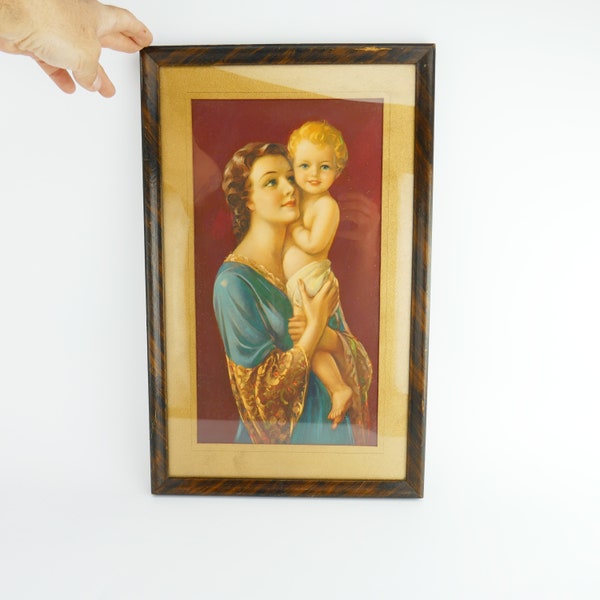 JULES ERBIT (American, 1889-1968). Mother and Child. Print Art Deco Frame Glass