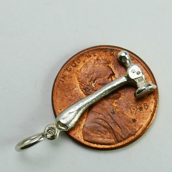 Vintage silver 925 3d hammer Pendant charm tool miniature sterling