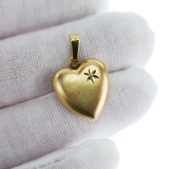 10K Yellow Gold Heart Charm Pendant Good Luck 3D Matte Color - Etsy