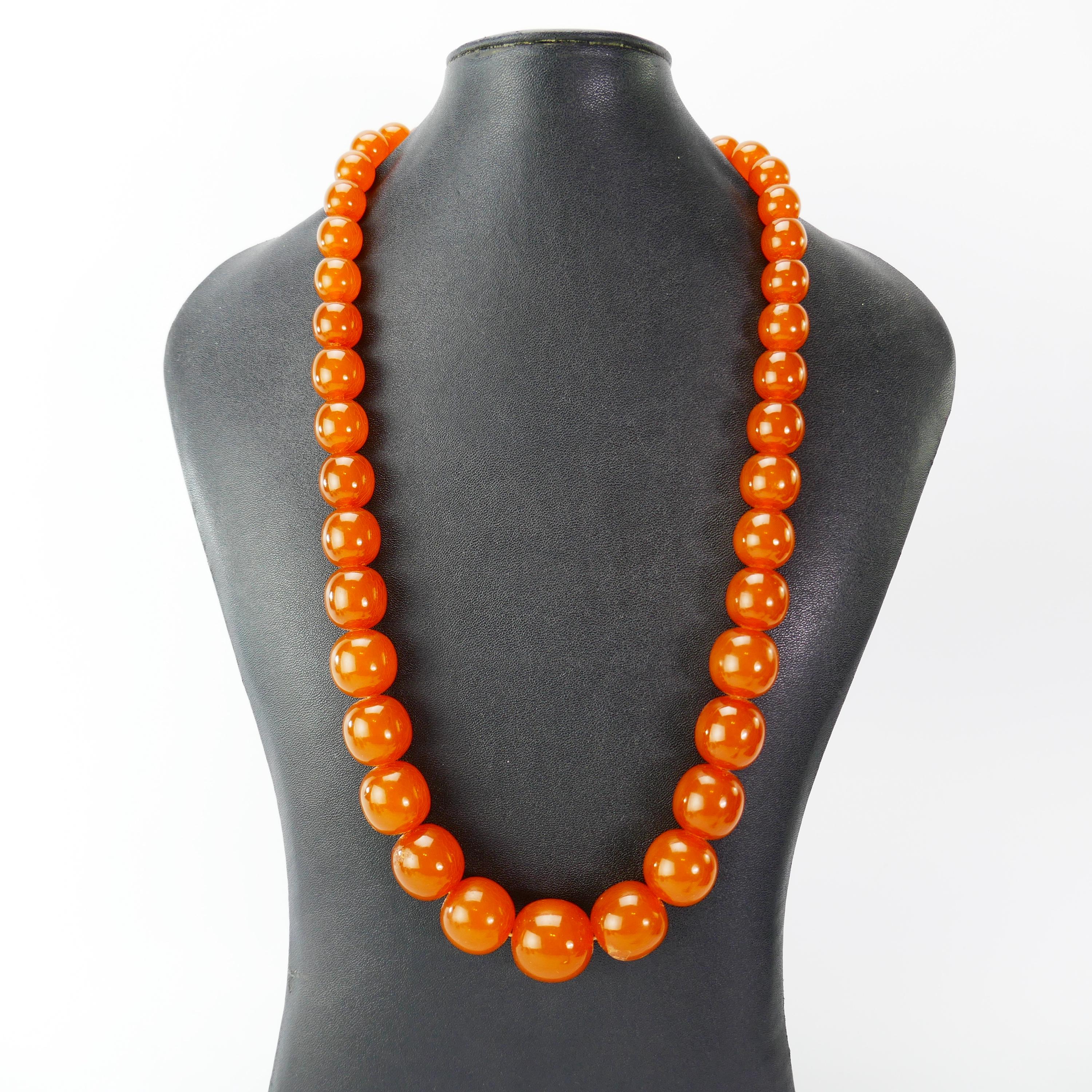 Collier Vintage Ambre / Résine Bakélite Butterscotch - Longueur 50 Cm - Occasion