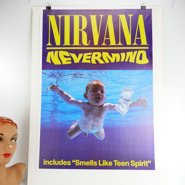 Cartel de los años 90 Vintage Nirvana Nevermind Rare Grunge Cobain Dave Grohl
