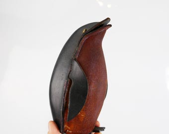 Vintage Kounoike Genuine Leather Penguin Coin Bank Japan