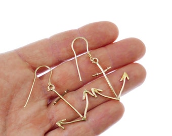 Vintage Dangling Line Anchor boats earrings unsigned Jewelry Gold Plated