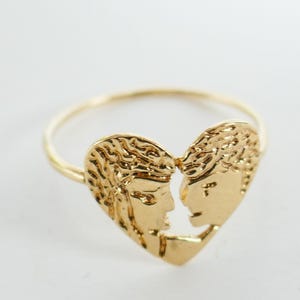 Vintage 10K yellow Gold heart faced couple Ring love Size 5.5 US delicate minimalist Solid Gold Fine jewelry