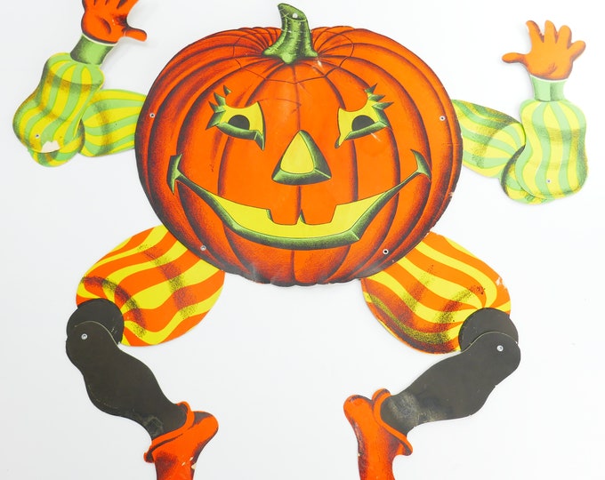 Vintage Halloween Pumpkin Jack O Lantern Jointed Cut Out 31" Made in ...
