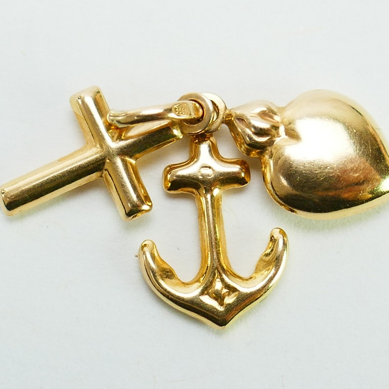 Faith Hope & Love 10K Yellow Gold Heart Anchor Cross Pendant Charm Good