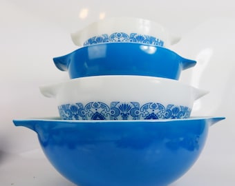 Bol vintage PYREX Horizon bleu et blanc Cendrillon