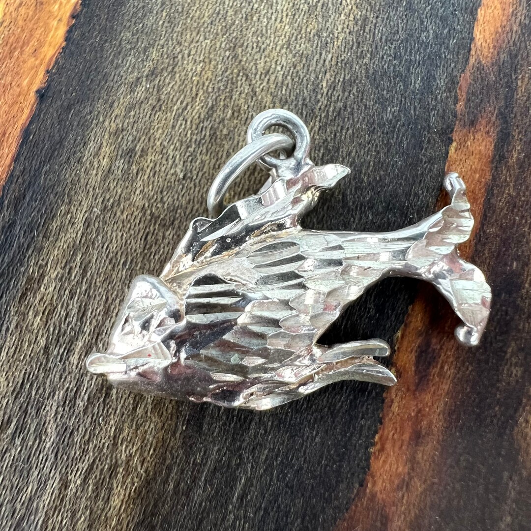 Pendentif Poisson En Argent Sterling 925 Oxydé Artisanal - Style Religieux, Inde - Neuf