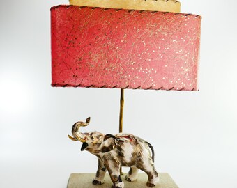 Rare Vintage Mid Century Modern Elephant Pink RECTANGULAR Lamp Fiberglass Shades MCM Japan 2 tier