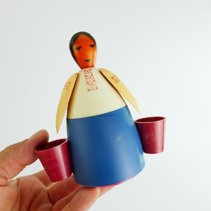 Vintage Toothpick Holder Plastic Buckets  Water girl - wooden Head