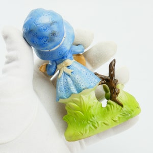 Figurine vintage douce fille musicienne, lapin, guitare, décoration champêtre en porcelaine de Taïwan image 5