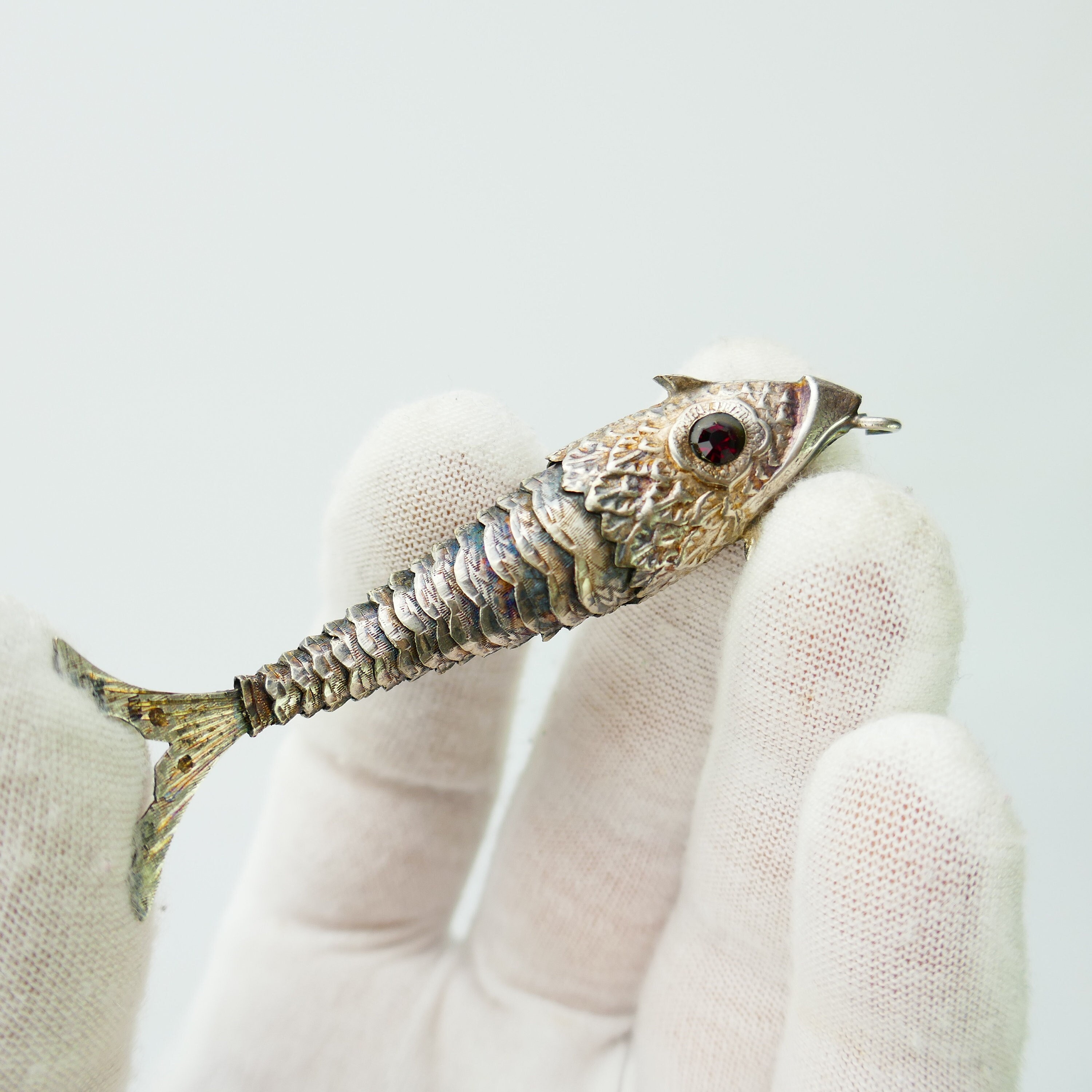 Vintage Silver 800 Articulated Fish Pendant Red Eyes 3 Etsy