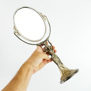 Antique Lady Metal Art Deco mirror oval Vanity Glass