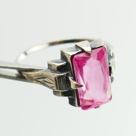 Vintage pink Sterling Silver 925 art deco Ring Si… - image 9