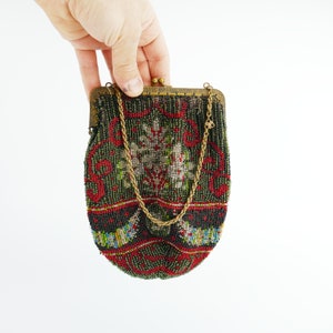 Antique Beaded Purse Beaded Flowers Handbag Victorian Bag