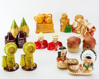 Vintage Salt and Pepper Shakers: Expo67, Squirrel, Stove, Phone