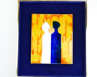 Vintage Signed Gaby Modernist Mid Century Enamel Frame - Art Love Couple Silhouettes Retro MCM