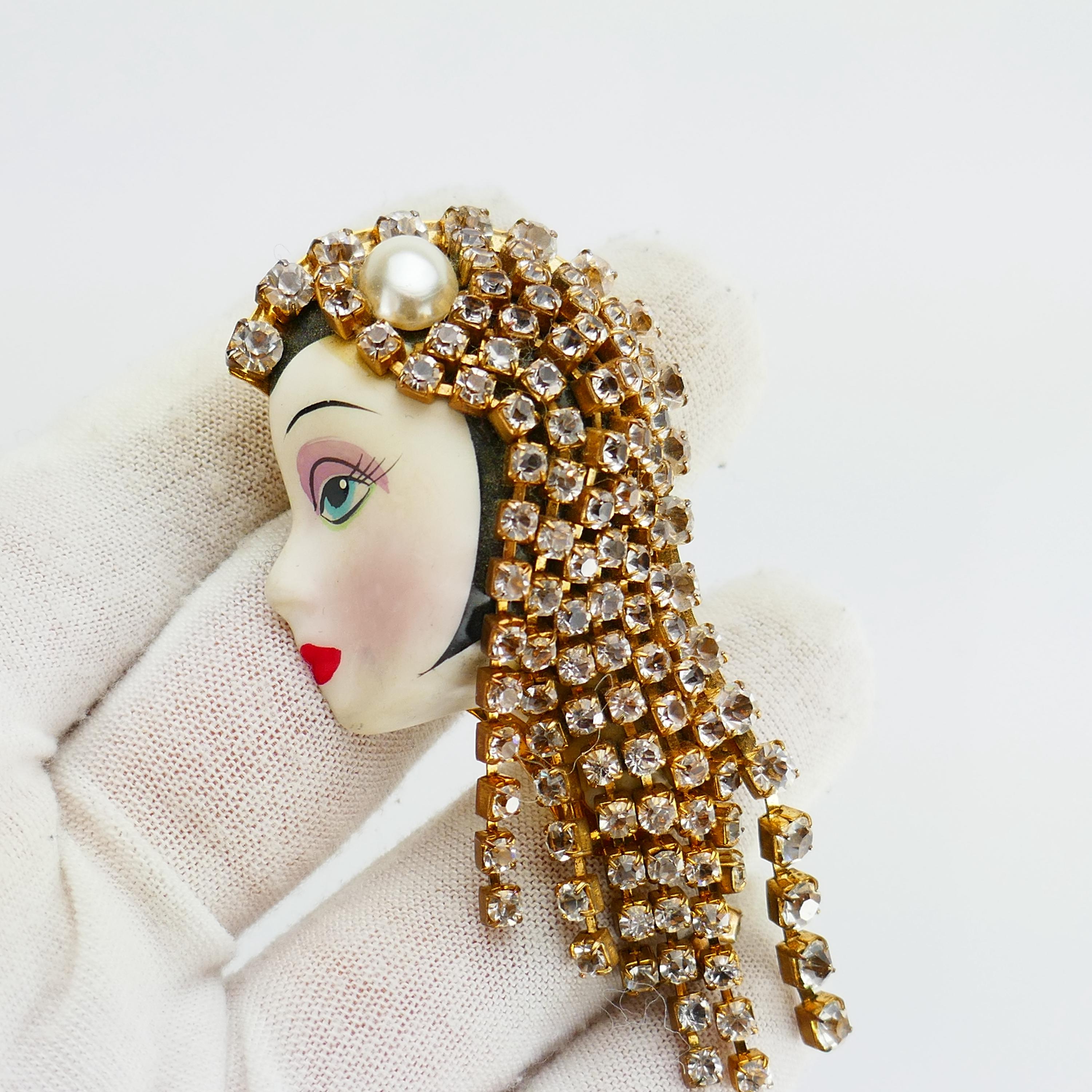Glamorous Pink and Gold Woman Profile Brooch LorenHope_March20240441.png?v=  main image 2