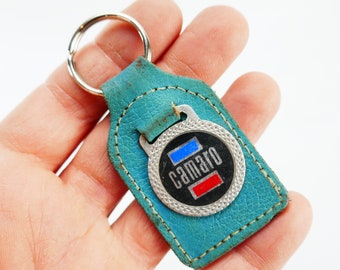 Authentique porte-clés de voiture vintage - Camaro - Porte-clés en cuir de collection pour concessionnaire Automobilia