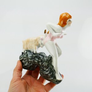 Vintage Horn Sheep Lady pottery bathing suit Ceramic pinup