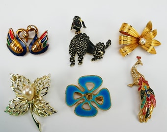 Lote vintage de 6 broches de bisutería