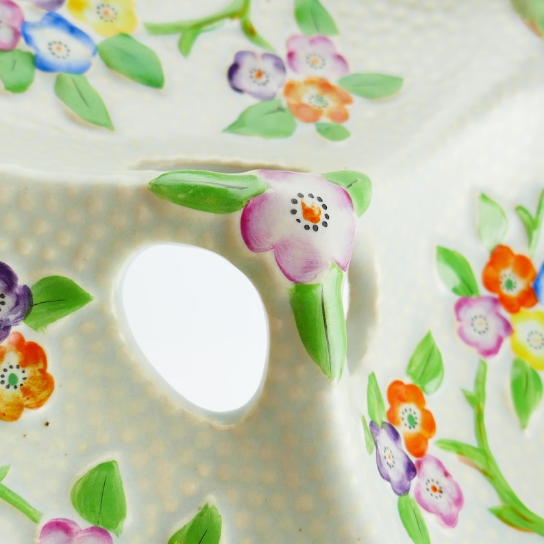 Vintage Japan K Trinket Dish Porcelain Divided Tray Floral Mid-century Fondue image 2