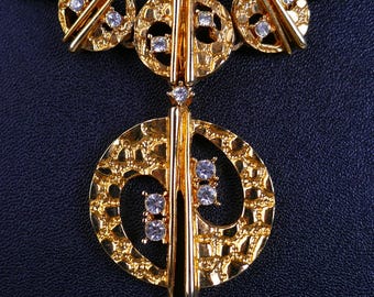 Vintage 1960s Brutalist Gold Tone clear Rhinestones No. 8088