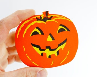 RARE Small Vintage Halloween Jack o&#39; Lantern & Cat Diecut Decoration Dennison