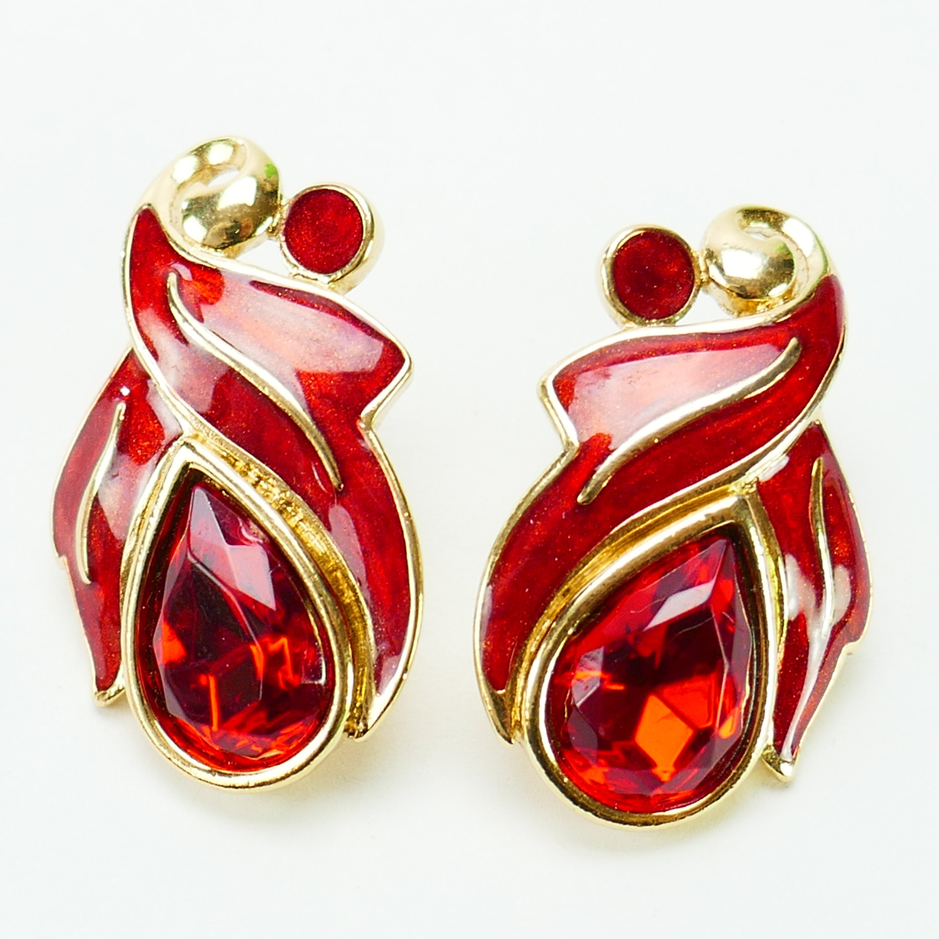 Boucles D'oreilles Vintage Signées Trifari - Verre Multicolore - Style Chic - Occasion Excellent état