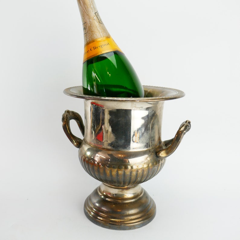 Vintage Silver plated Ice Bucket Pedestal with handle wine cooler Elegance image 1