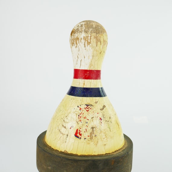 Vintage Bowling Pins Wooden Duck Pin Wood Pin Rubber Band Decor